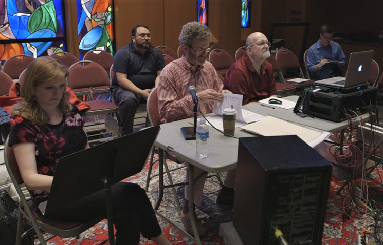 Step by step, Blanton Alspaugh (center) and the team at ROCO work their way through the recording of Visions Take Flight.