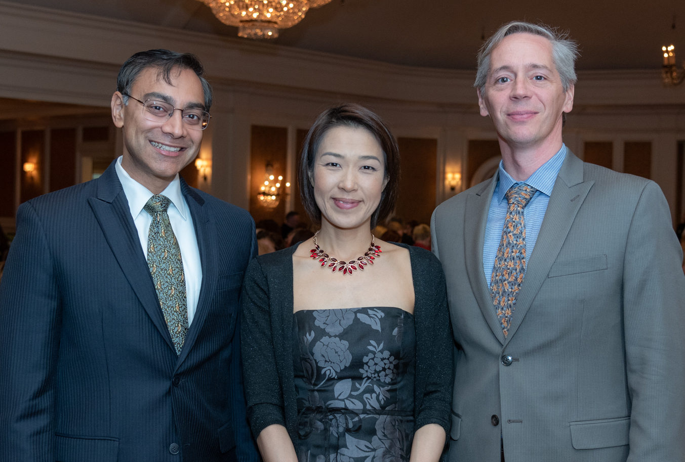 Cellist Shino Hayashi with her Chair Sponsors, Salil Deshpande and Drew Helmer