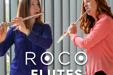 Brook Ferguson and Rebecca Powell Garfield, flutes, performing together.