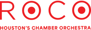 ROCO Houston's Chamber Orchestra Logo, red font, transparent bckg