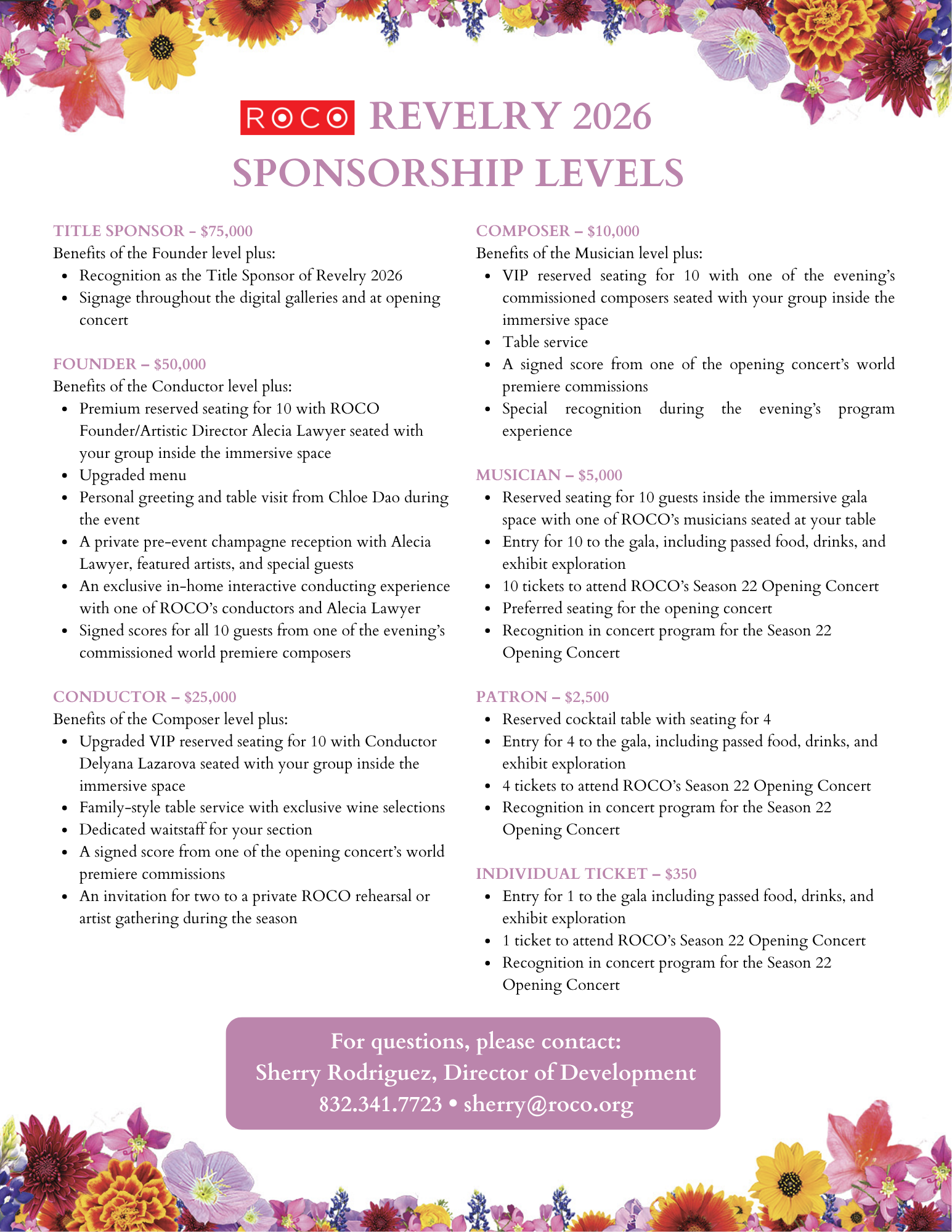 ROCO Revelry 2026 Sponsorship Levels - Click to View